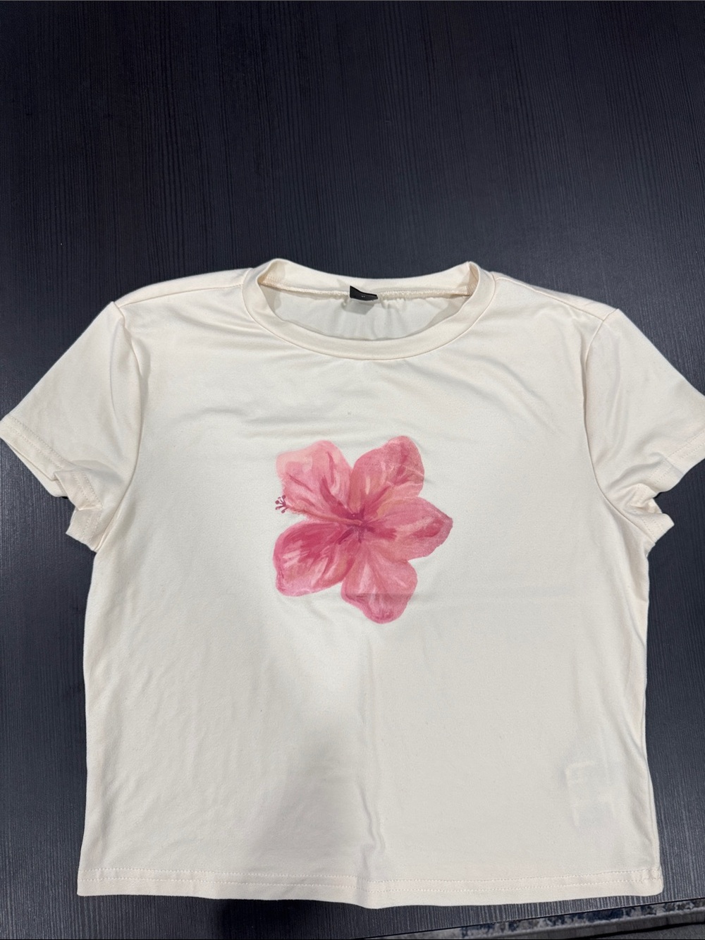 Cream Floral Graphic Crewneck Tee - Pink Hibiscus